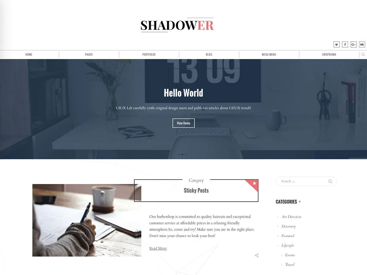 Shadower web sitesi teması önizlemesi