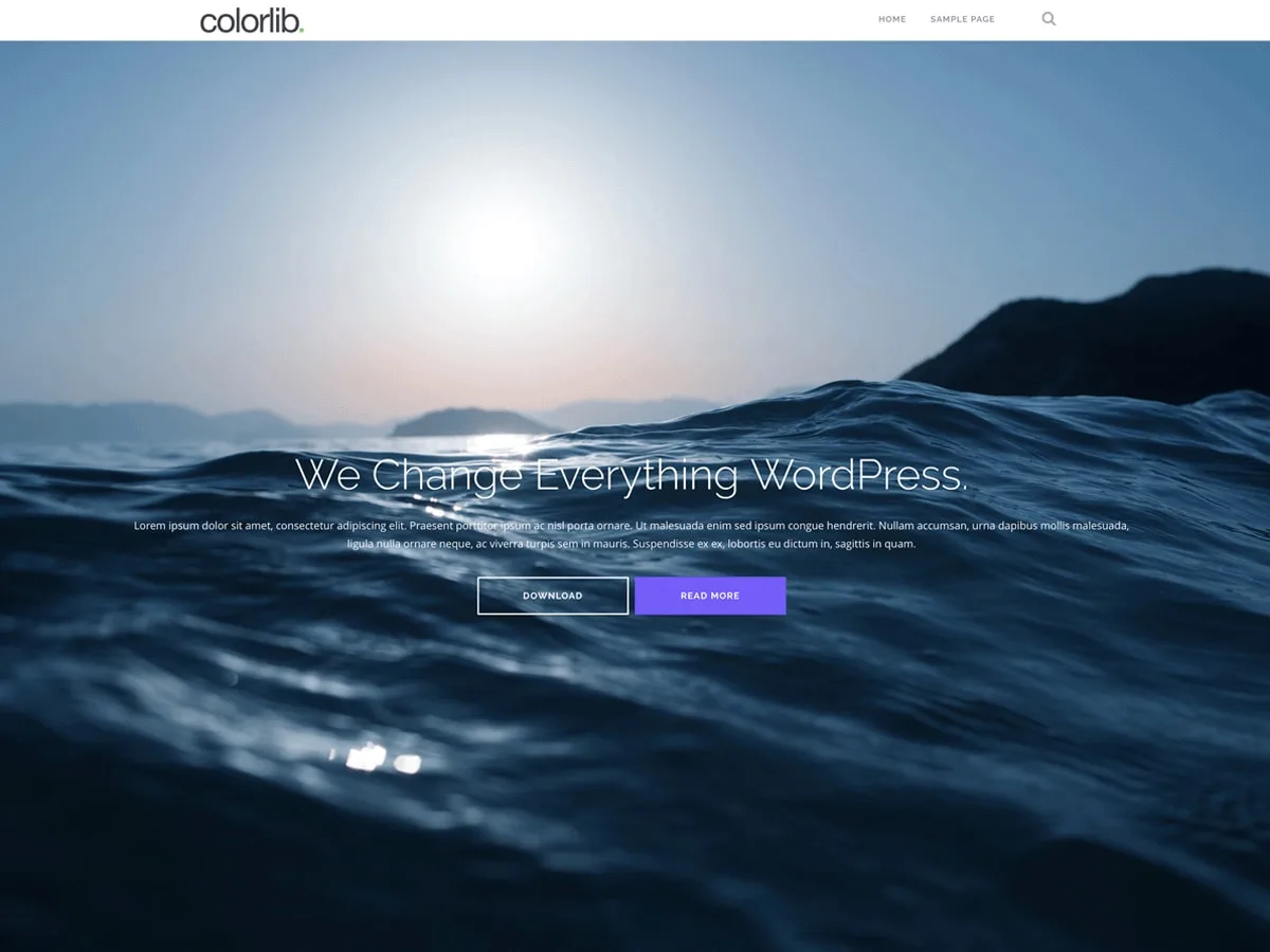 Shapely WordPress theme front page layout with parallax sections and portfolio grid