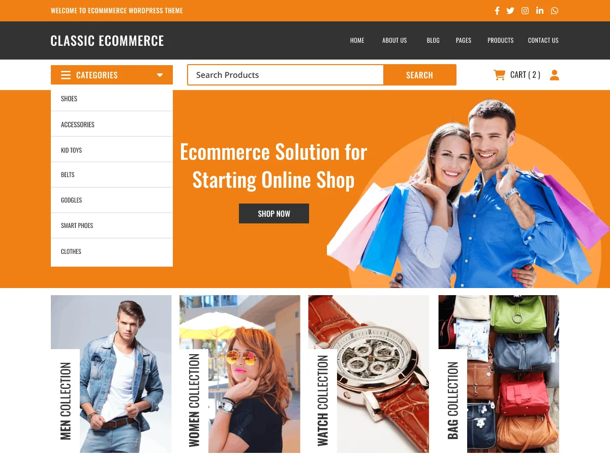 Shopfront Ecommerce web sitesi teması ile oluşturulmuş örnek bir çevrimiçi mağaza görünümü