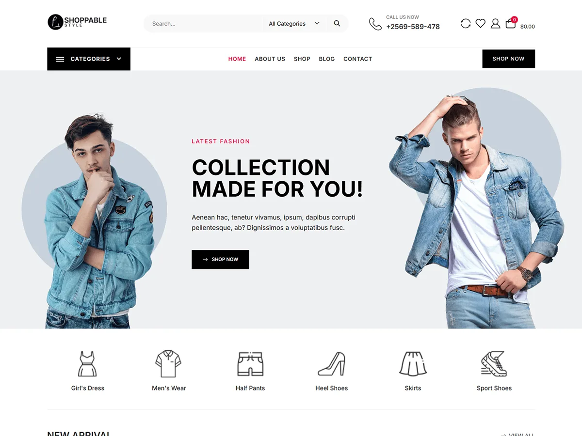 Shoppable Style web sitesi teması önizlemesi