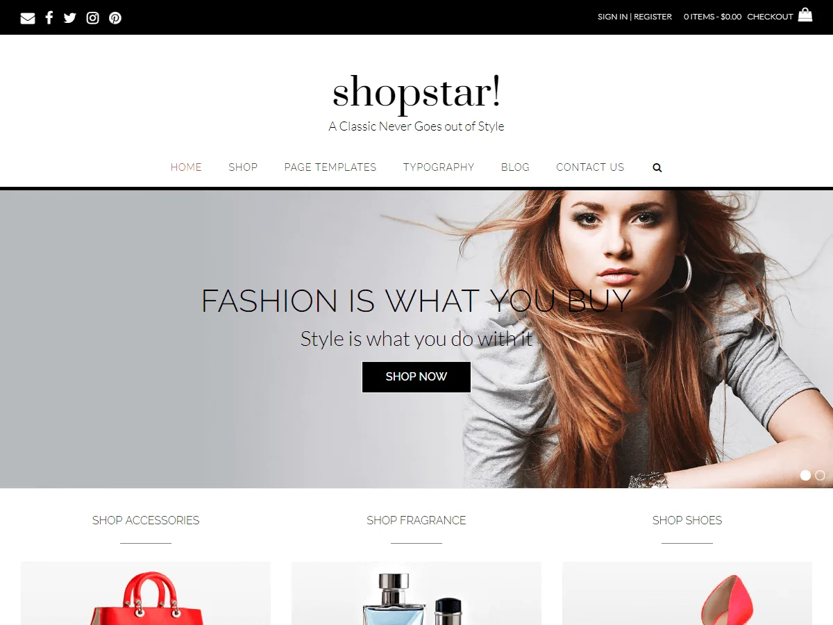 Shopstar! web sitesi teması örneği