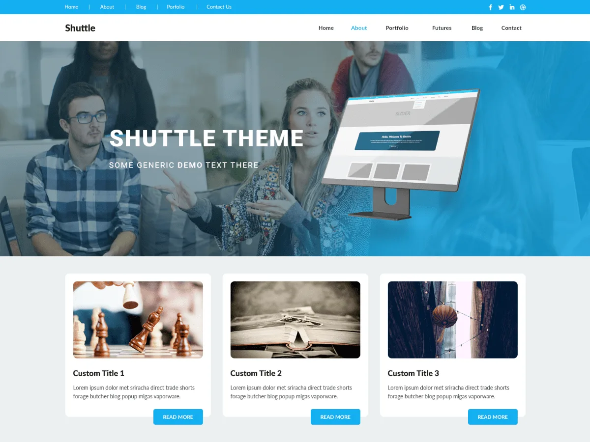 Shuttle Future web sitesi teması önizlemesi