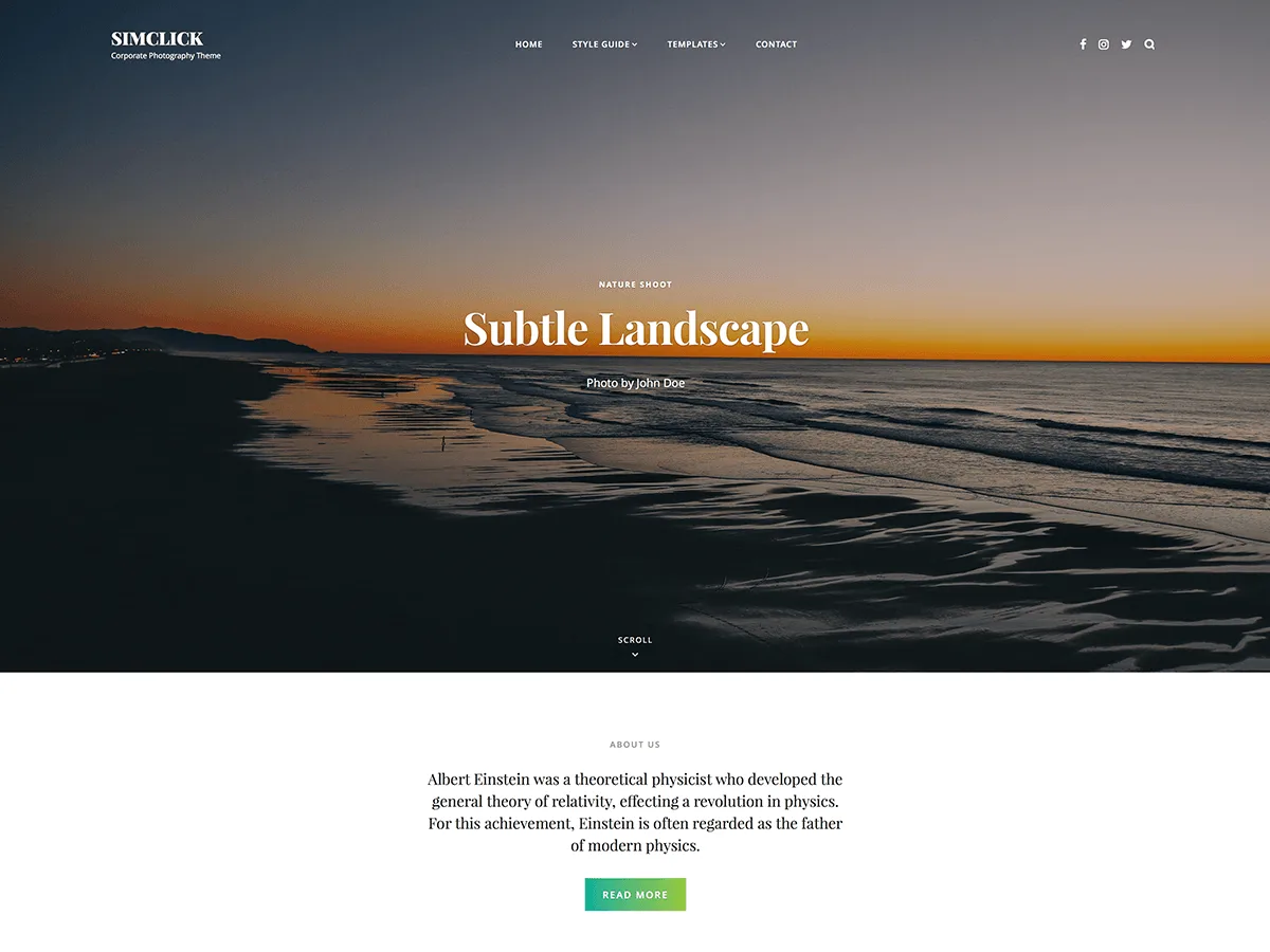SimClick web sitesi teması ile fotoğrafçılık portfolyosu örneği