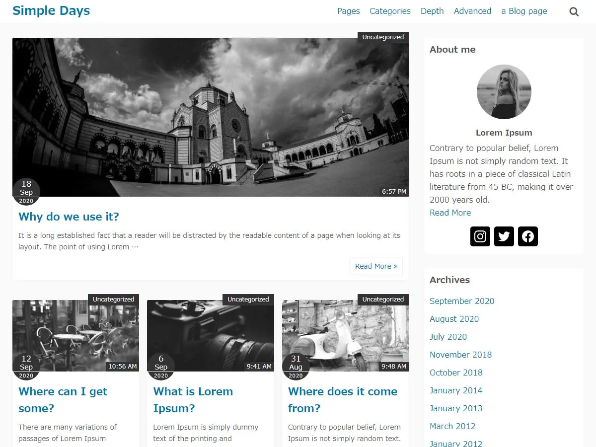Simple Days WordPress theme responsive design preview