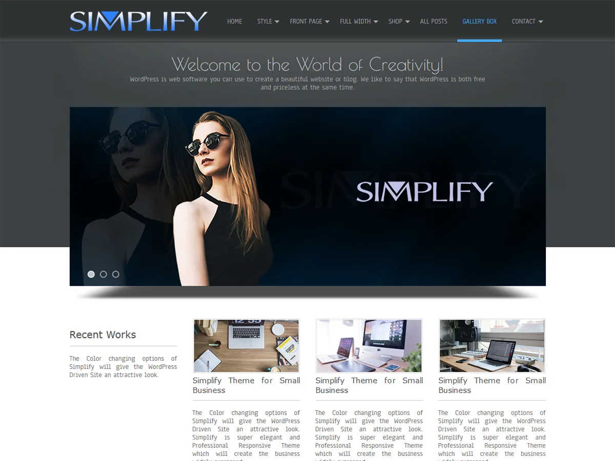 Simplify web sitesi teması önizlemesi