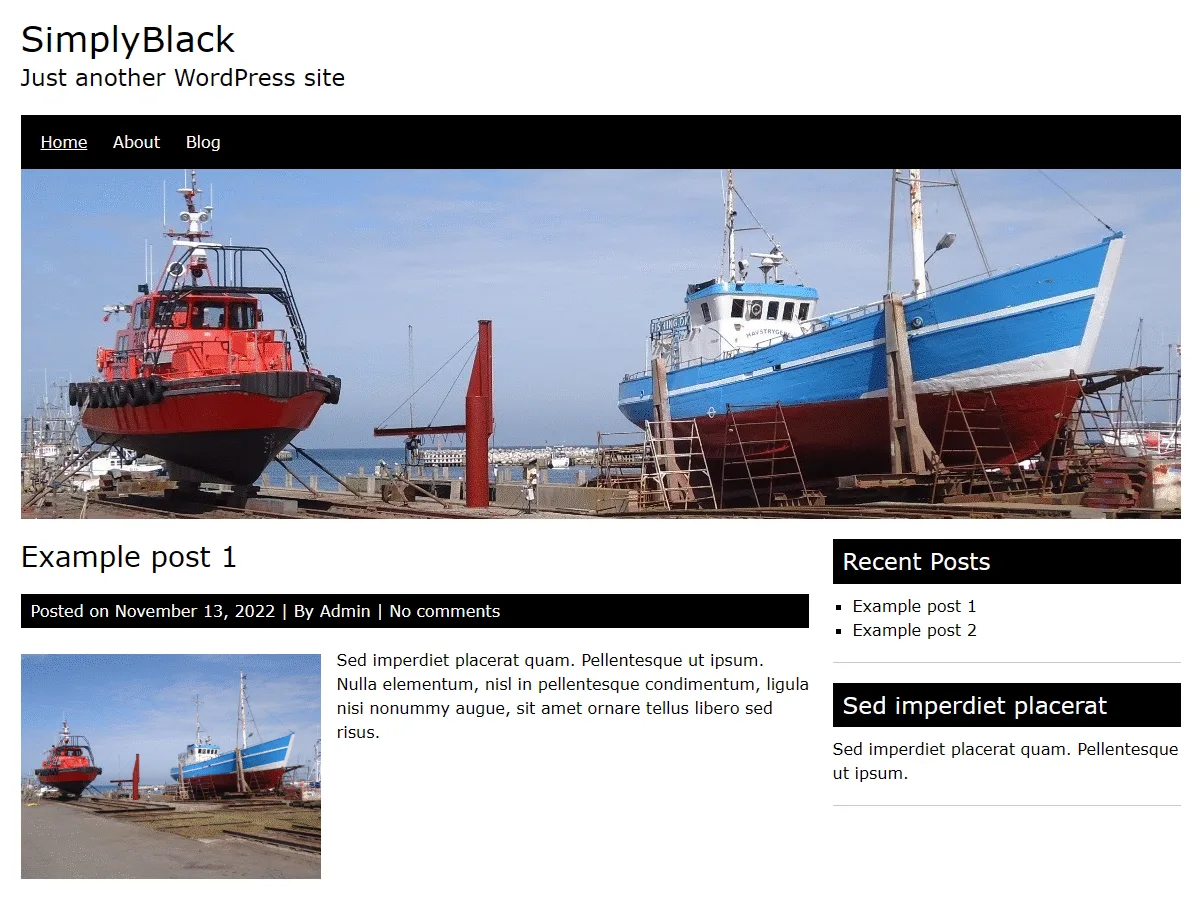 SimplyBlack web sitesi teması önizlemesi