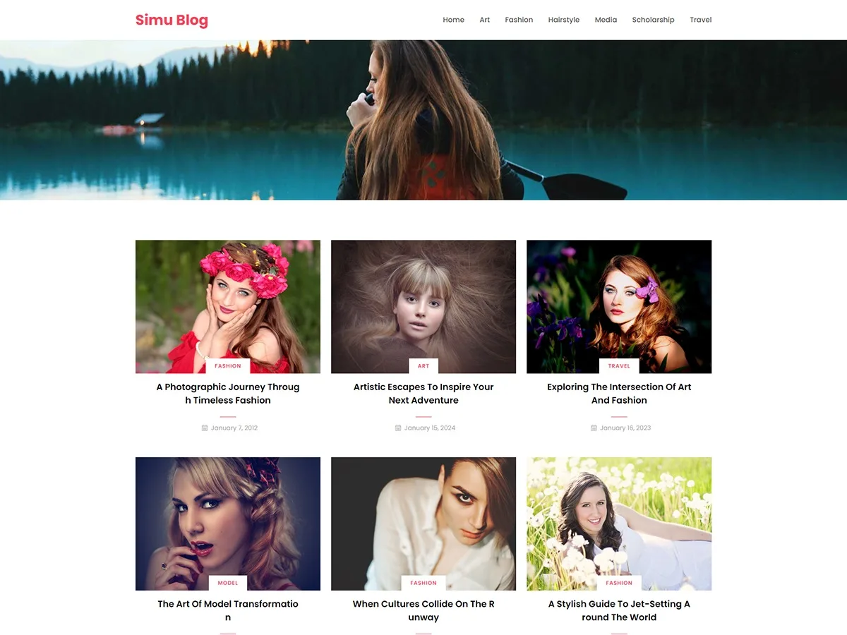 Simu Blog teması ile tasarlanmış sade ve modern bir blog web sitesi görünümü