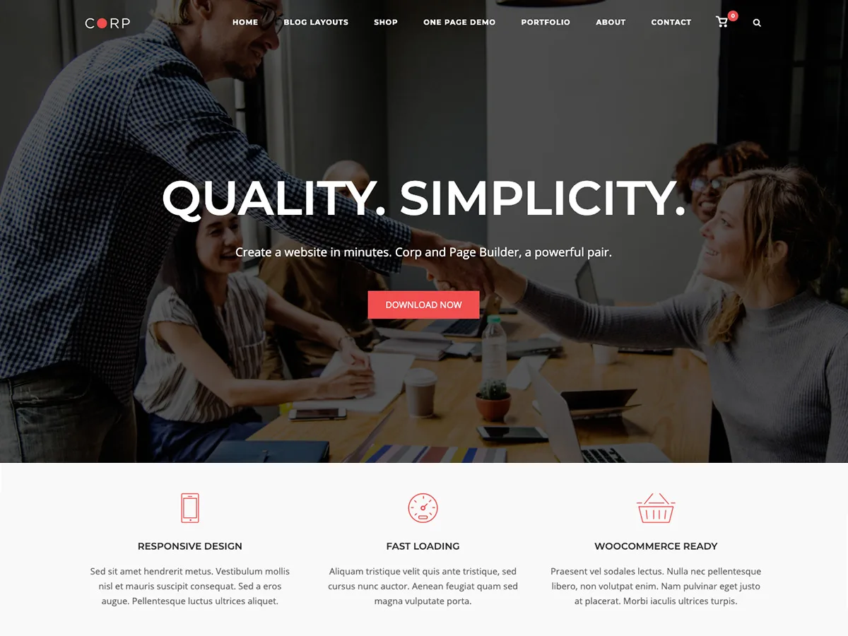 SiteOrigin Corp web sitesi teması önizlemesi