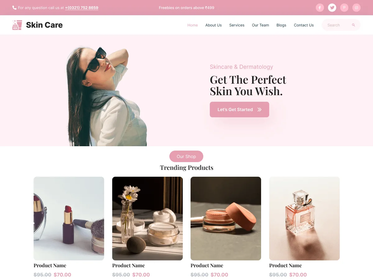 Skin Care Solutions web sitesi teması önizlemesi
