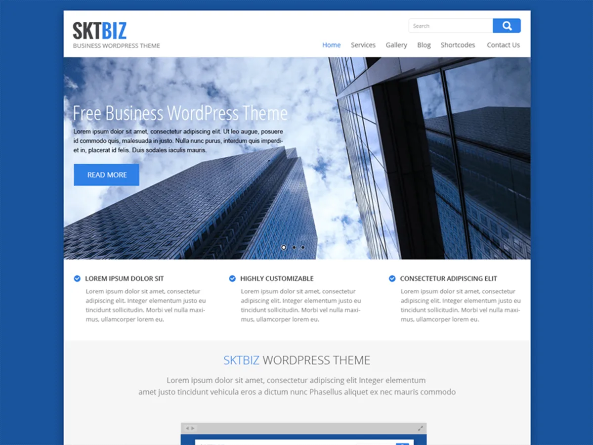 SKT Biz web sitesi teması önizlemesi
