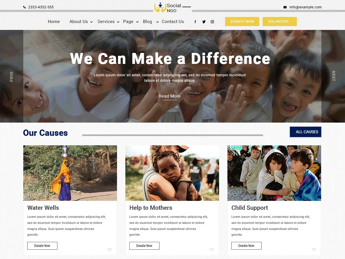 Social NGO web sitesi teması ile sivil toplum kuruluşu web sitesi