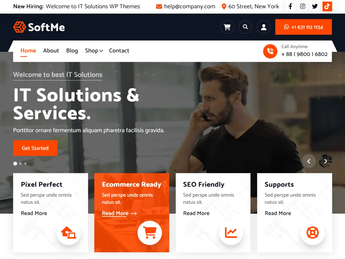 SoftMe web sitesi teması ile oluşturulmuş profesyonel bir kurumsal web sitesi görünümü