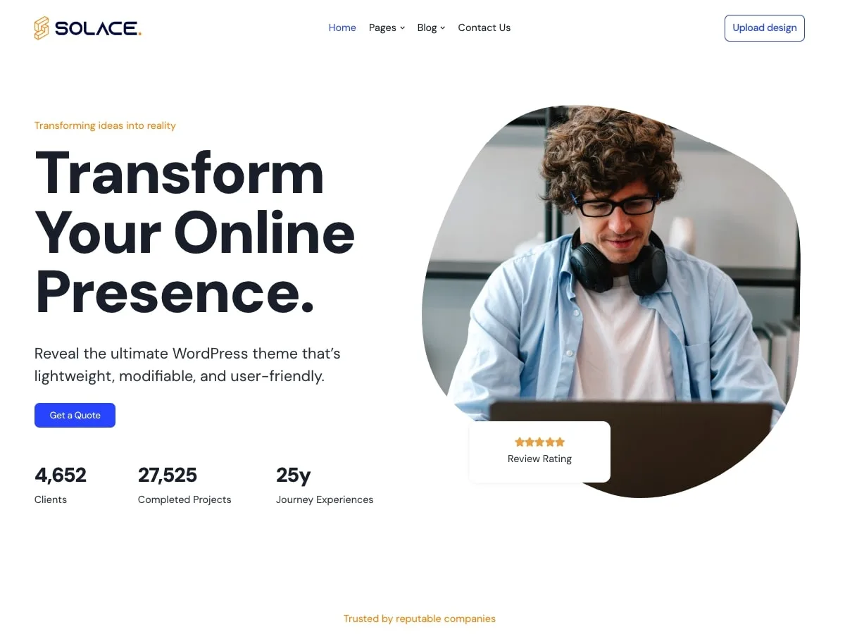 Solace web sitesi teması ile oluşturulmuş minimalist bir blog tasarımı