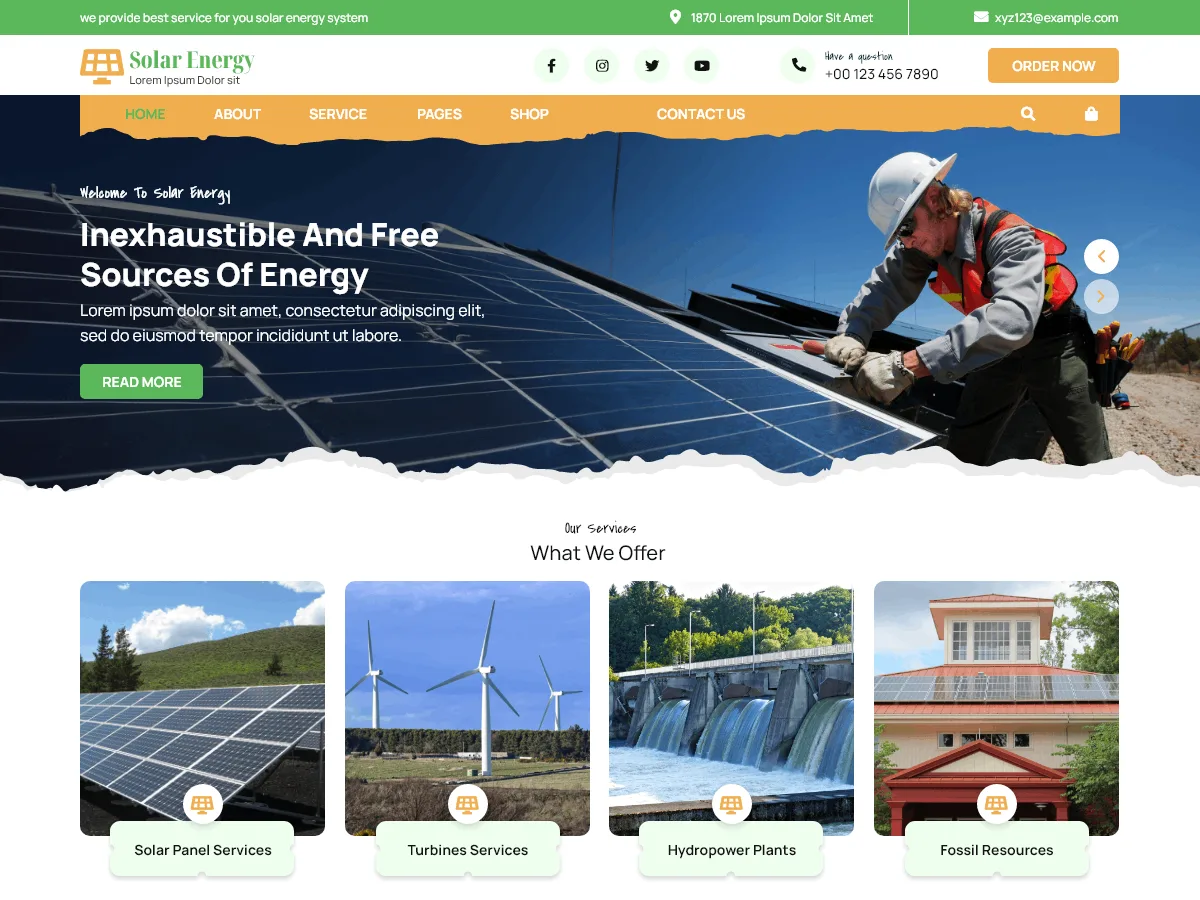 Solar Panel Distributor web sitesi teması önizlemesi