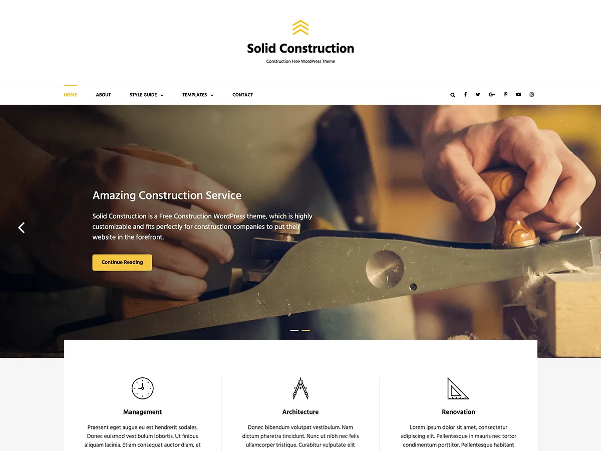 Solid Construction inşaat web sitesi teması önizlemesi