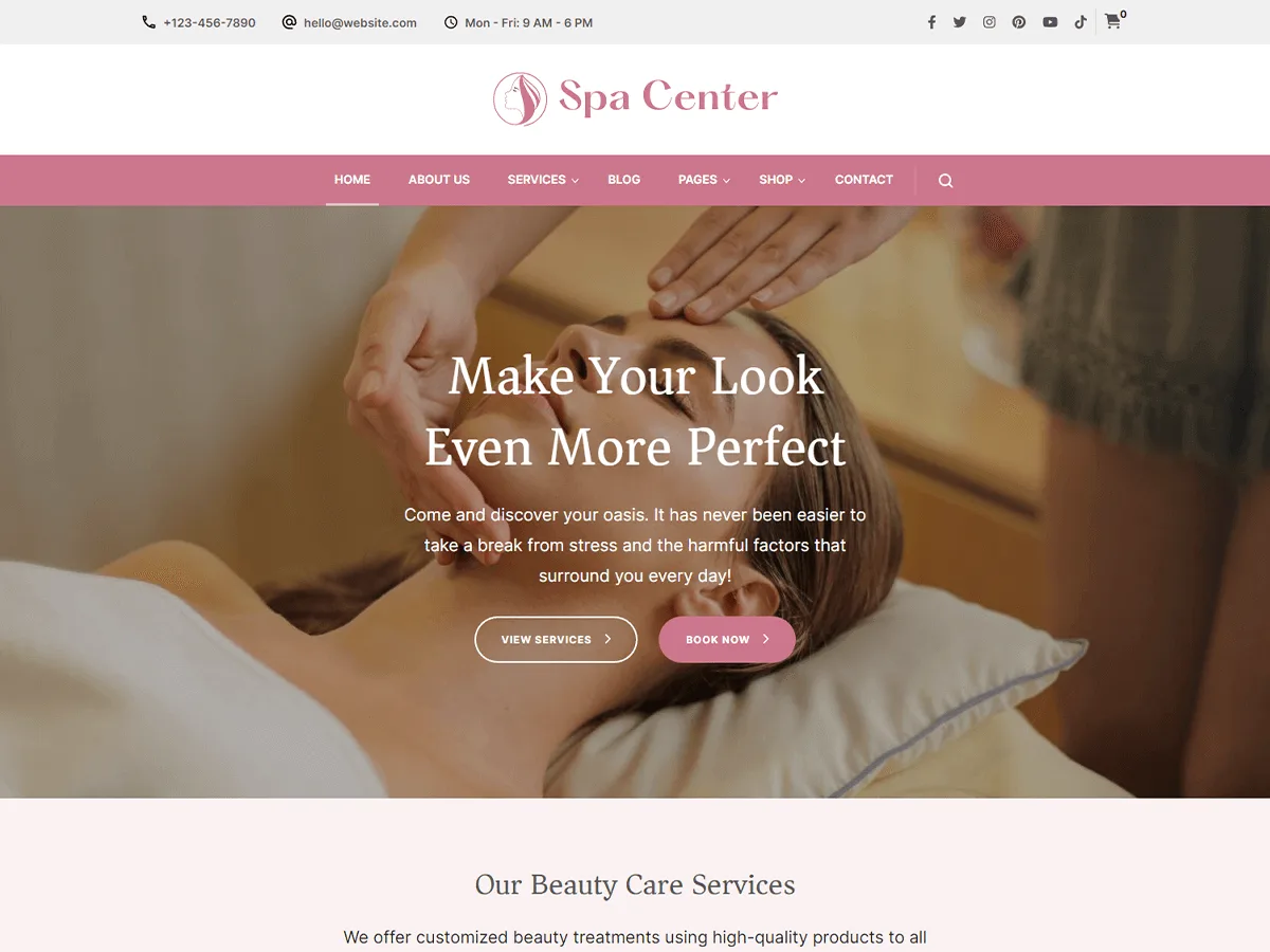 Spa Center web sitesi teması ile spa ve güzellik salonu web sitesi görünümü