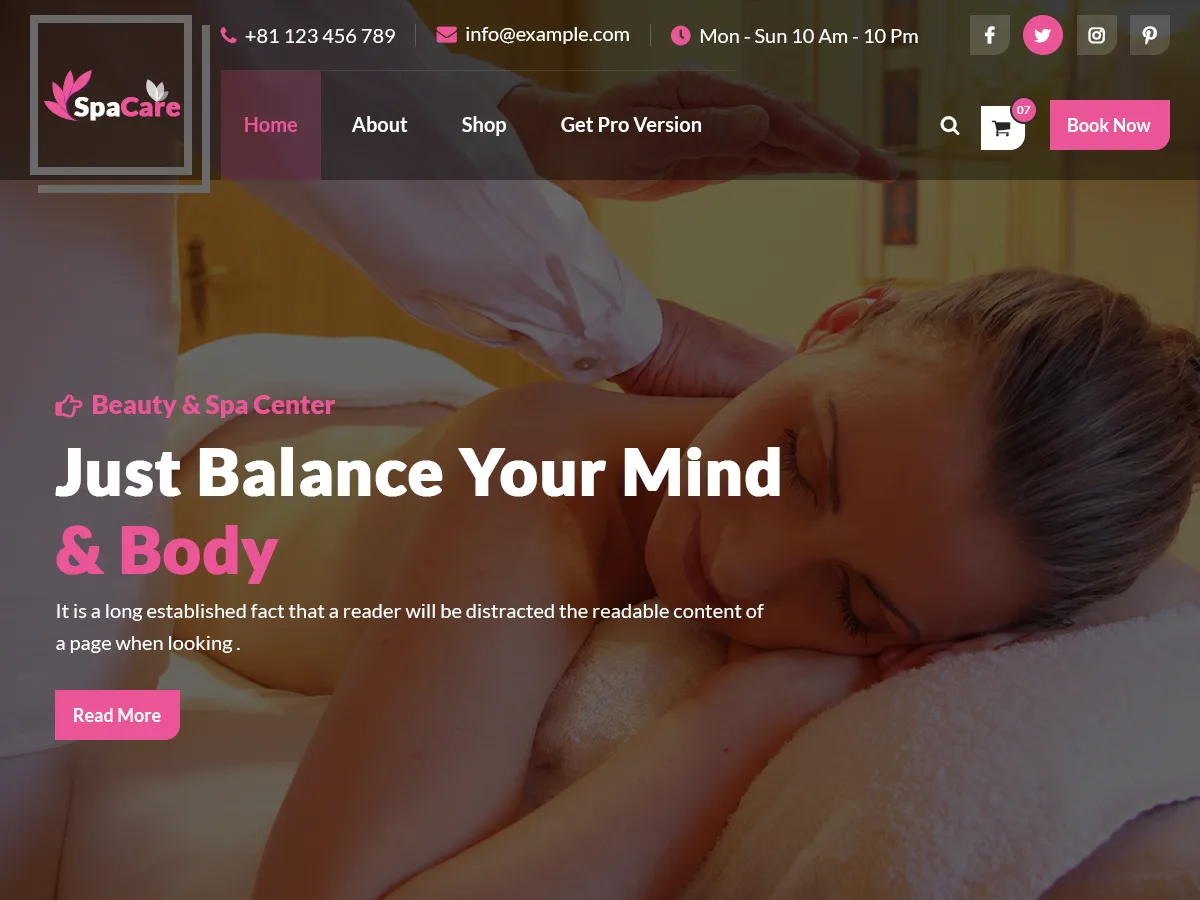 SpaCare web sitesi teması önizlemesi
