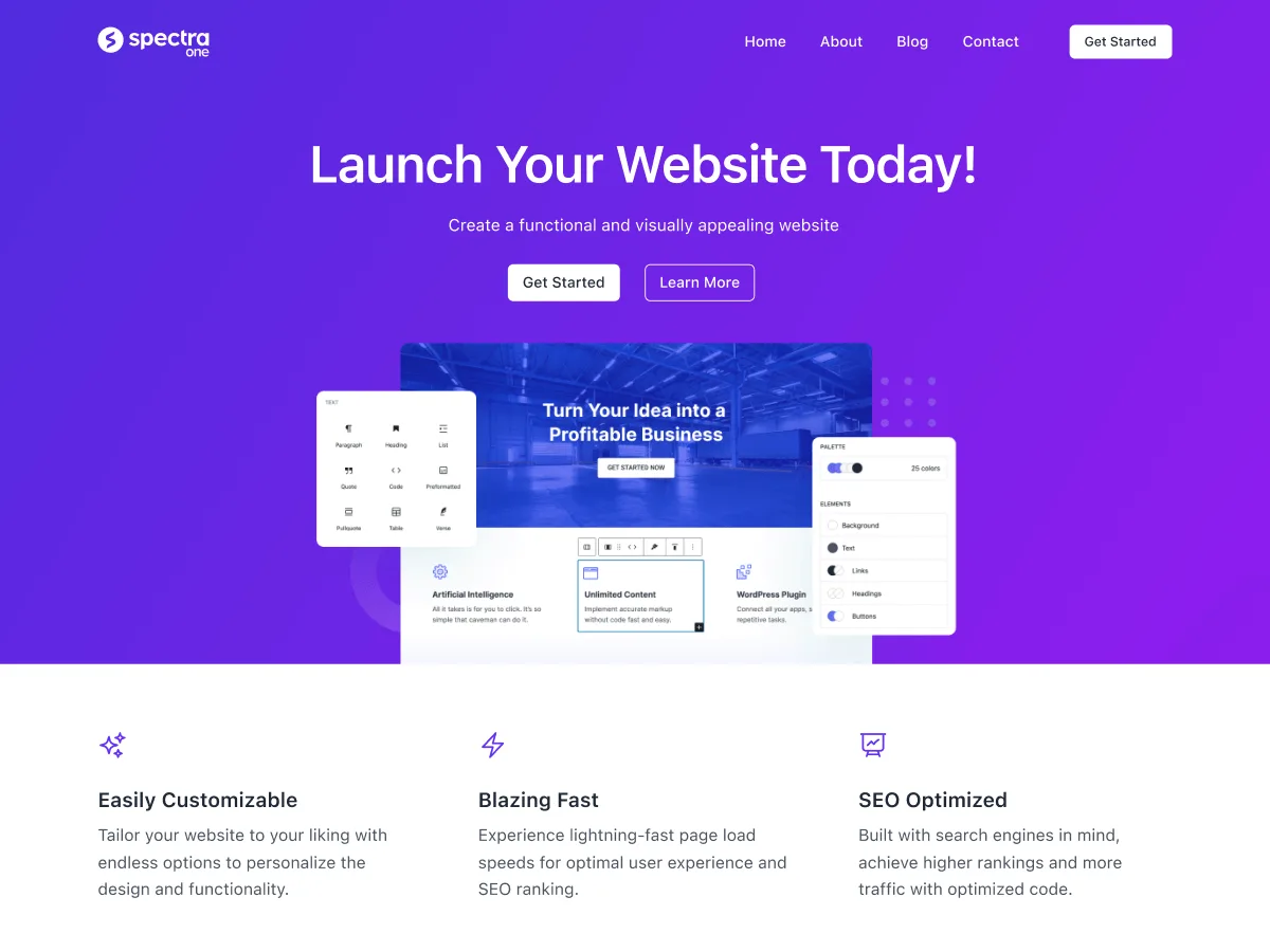 Spectra One web sitesi teması önizlemesi