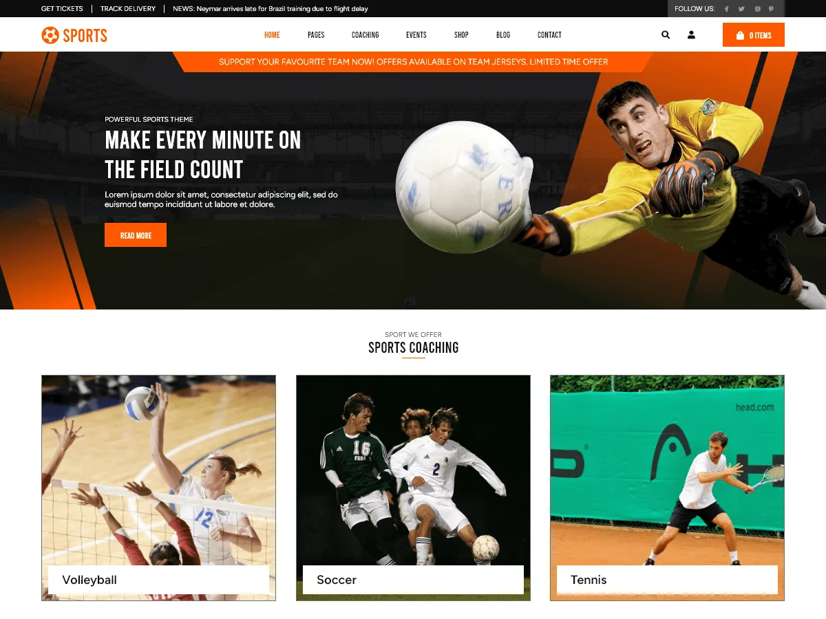Sports League spor ligleri ve takımlar için web sitesi teması