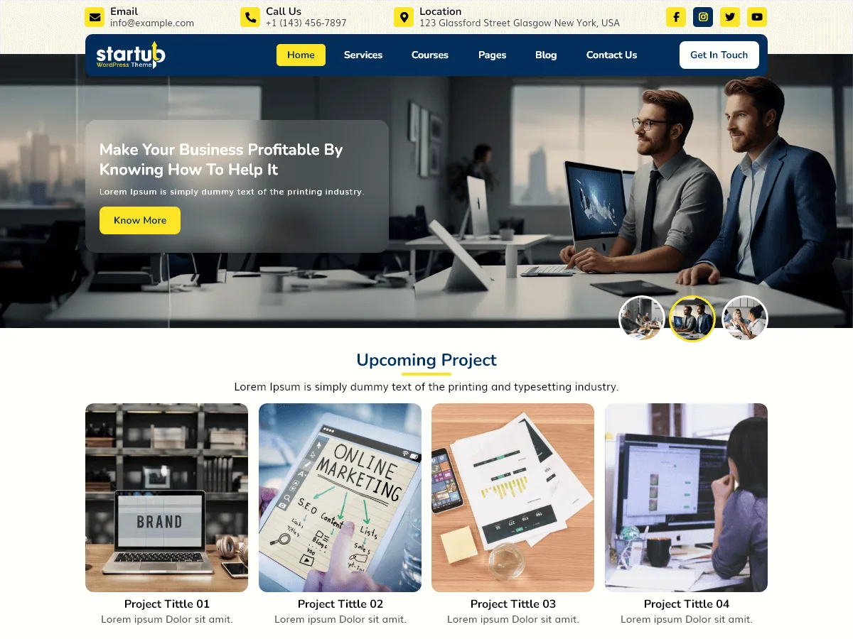 Startup Blocks web sitesi teması ile modern bir girişim sitesi görünümü