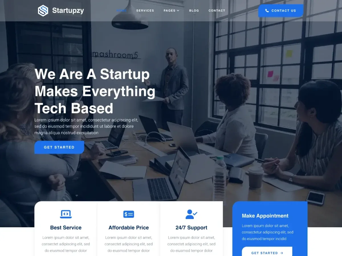 Startupzy web sitesi temasının modern ve teknoloji odaklı tasarımını gösteren bir görsel