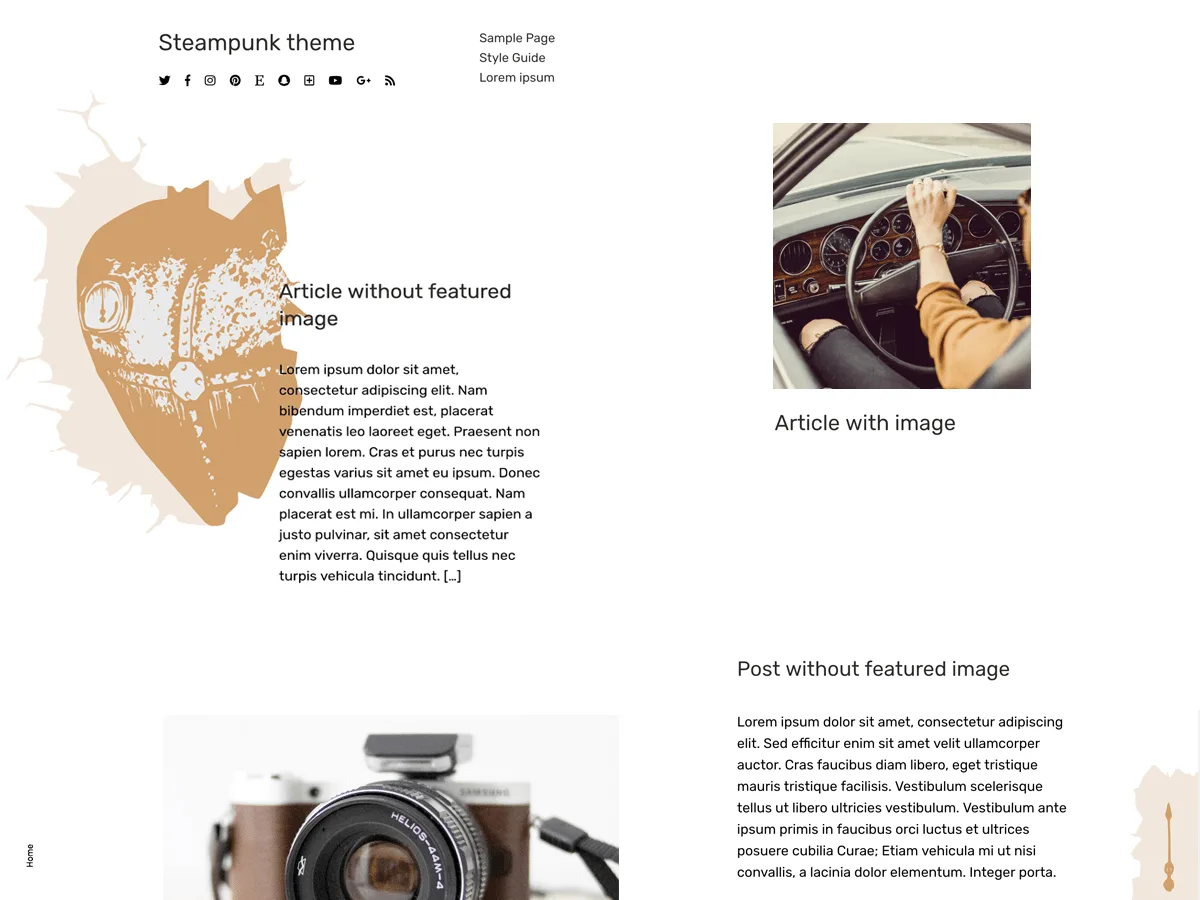Steampunk Lite web sitesi teması önizlemesi