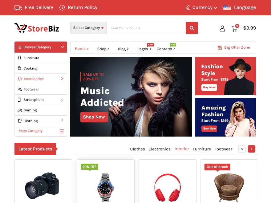 StoreBiz web sitesi teması ile oluşturulmuş e-ticaret sitesi görünümü