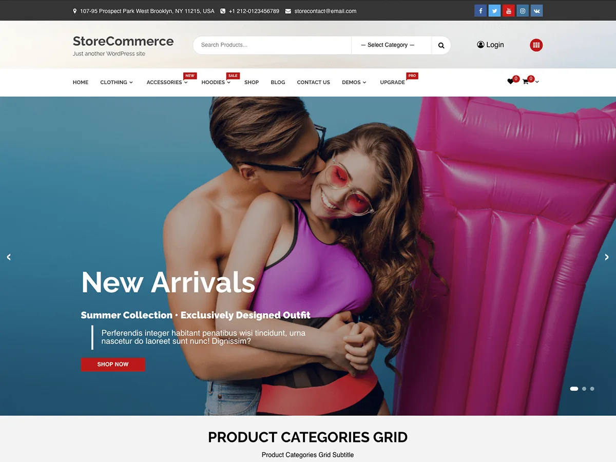 StoreCommerce web sitesi teması ile oluşturulmuş modern bir e-ticaret sitesi görünümü