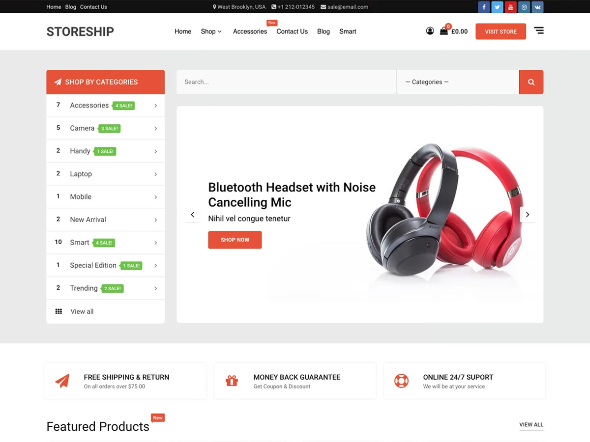 Storeship web sitesi teması ile oluşturulmuş örnek bir çevrimiçi mağaza görünümü