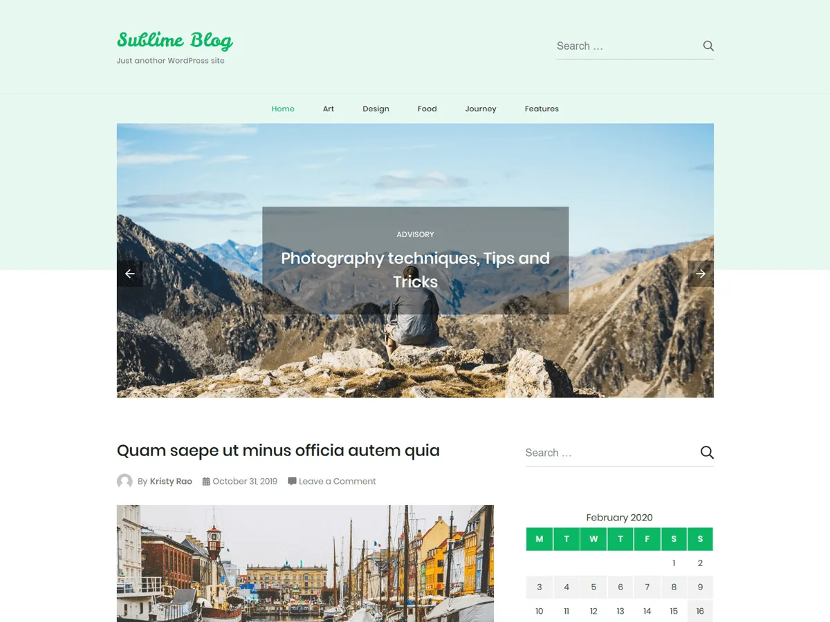 Sublime Blog teması ile oluşturulmuş bir blog sitesi görünümü