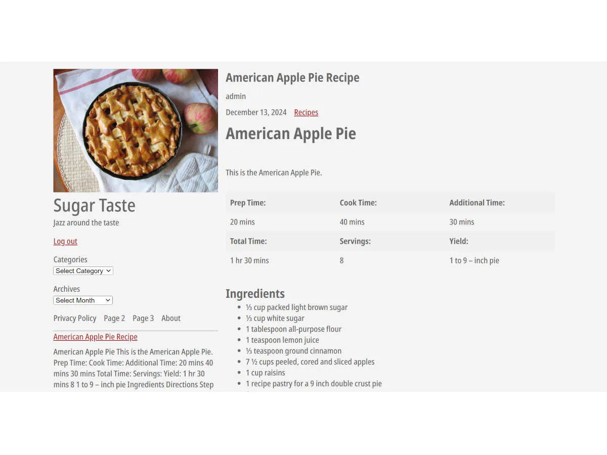 SugarTaste web sitesi teması önizlemesi