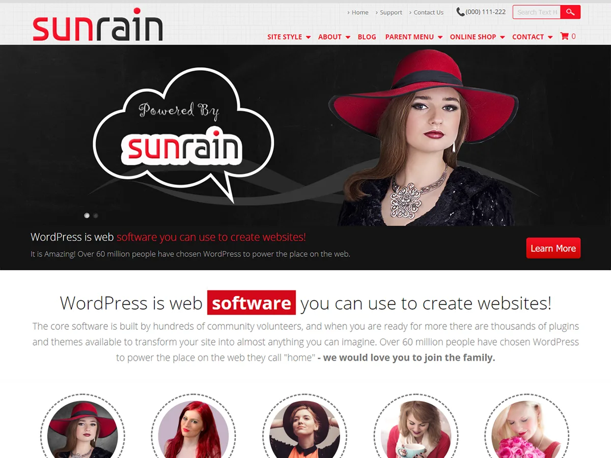SunRain web sitesi teması önizlemesi