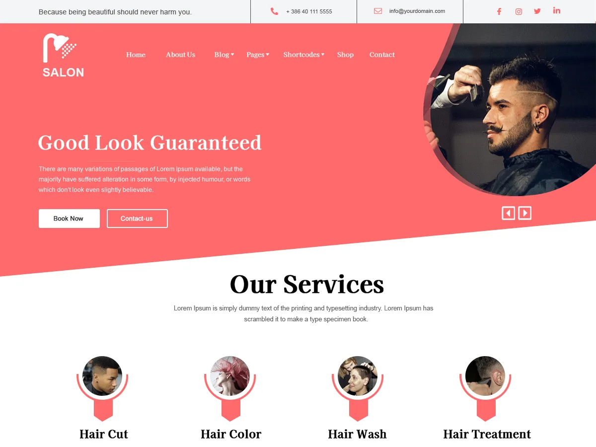 Super Salon web sitesi teması önizlemesi