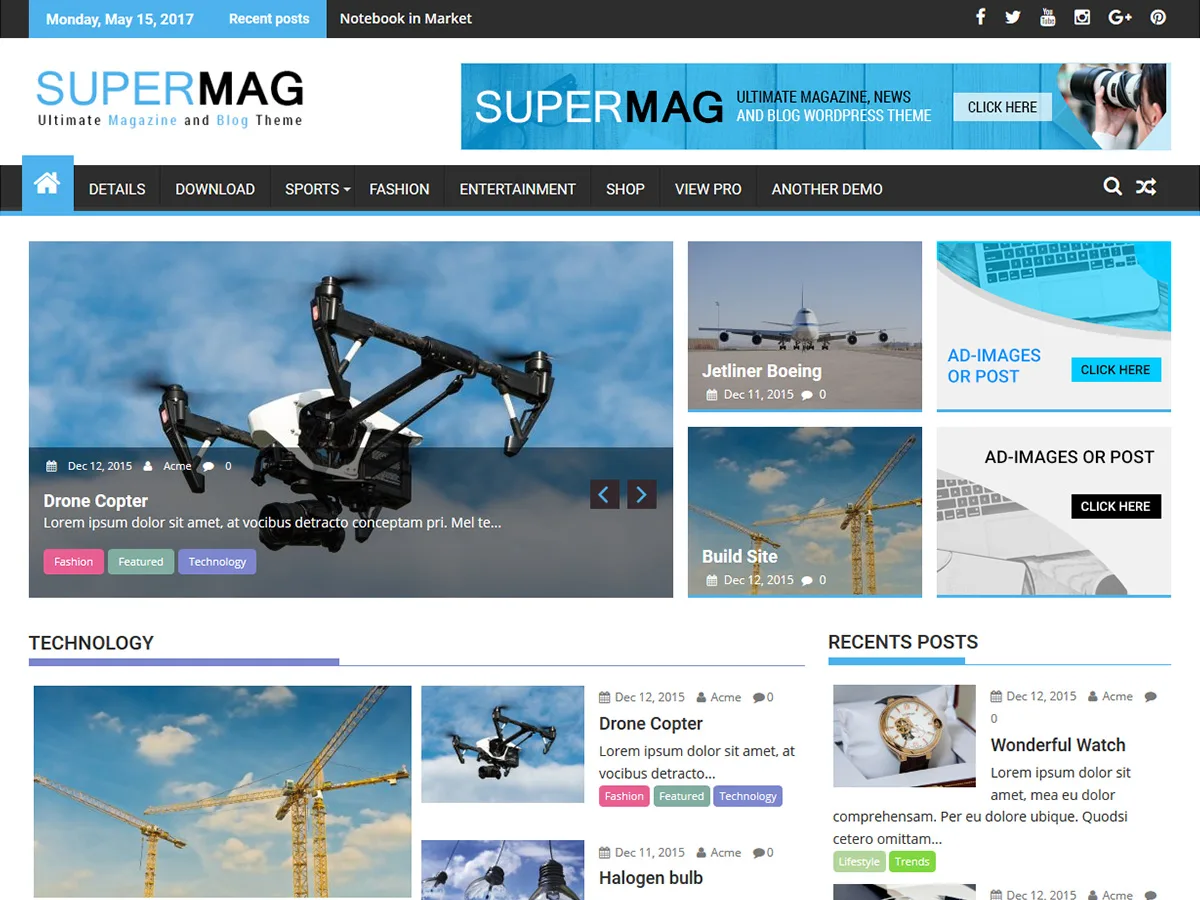 SuperMag WordPress theme – magazine-style layout