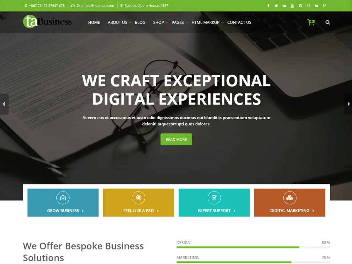 TA Business web sitesi teması önizlemesi
