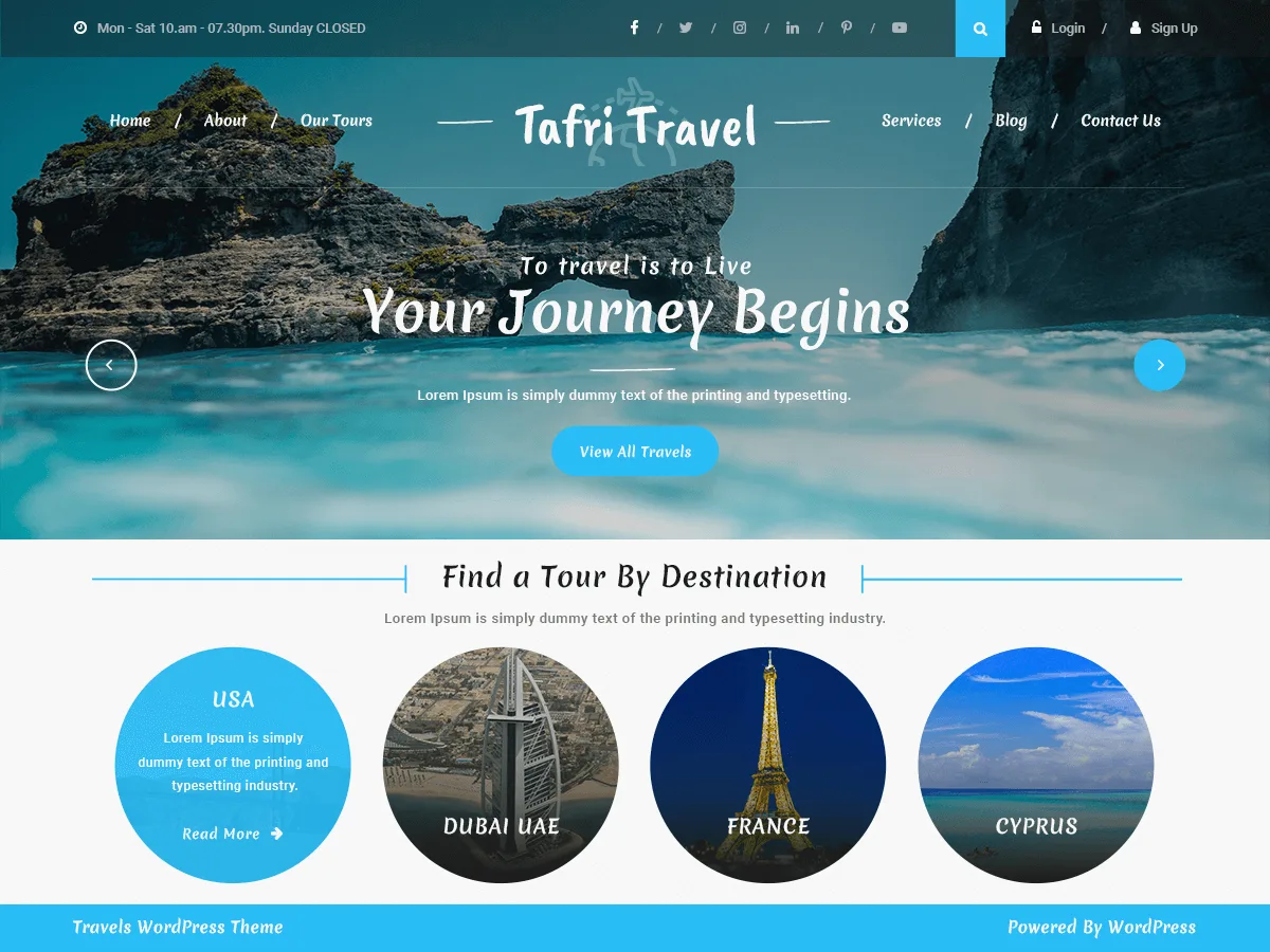 Tafri Travel web sitesi teması ile seyahat ve turizm odaklı bir web sitesi tasarımı