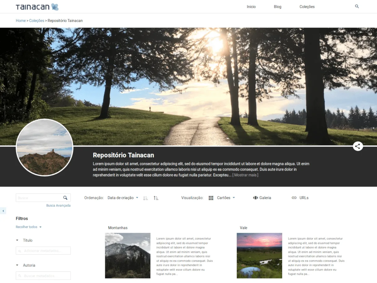 Tainacan Interface web sitesi teması önizlemesi