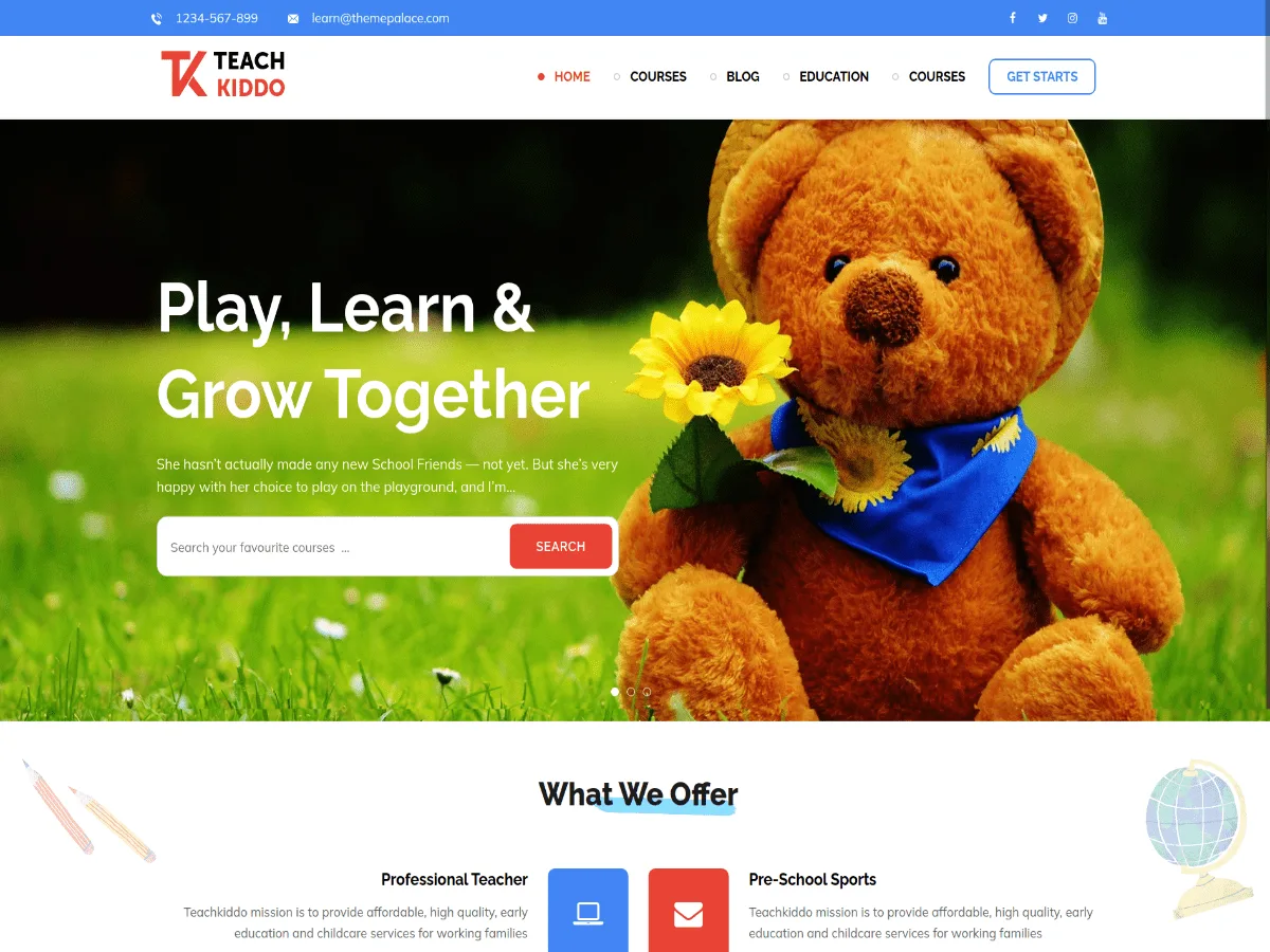 Teach Kiddo web sitesi teması önizlemesi