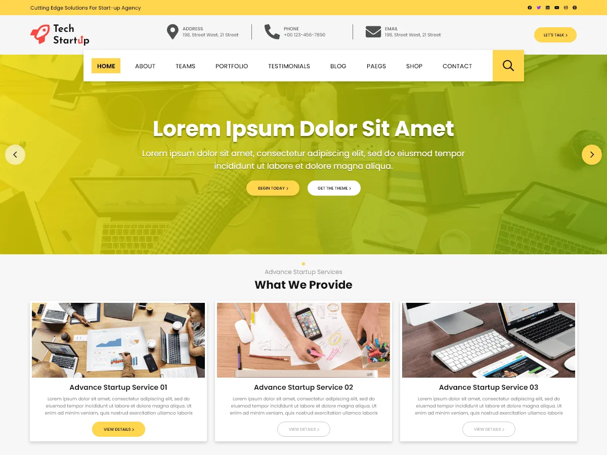 Tech Startup web sitesi teması önizlemesi
