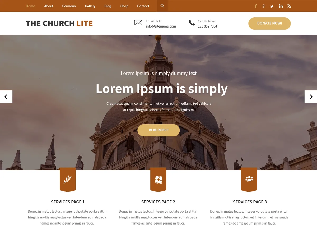 The Church Lite teması ile tasarlanmış dini kuruluş web sitesi örneği