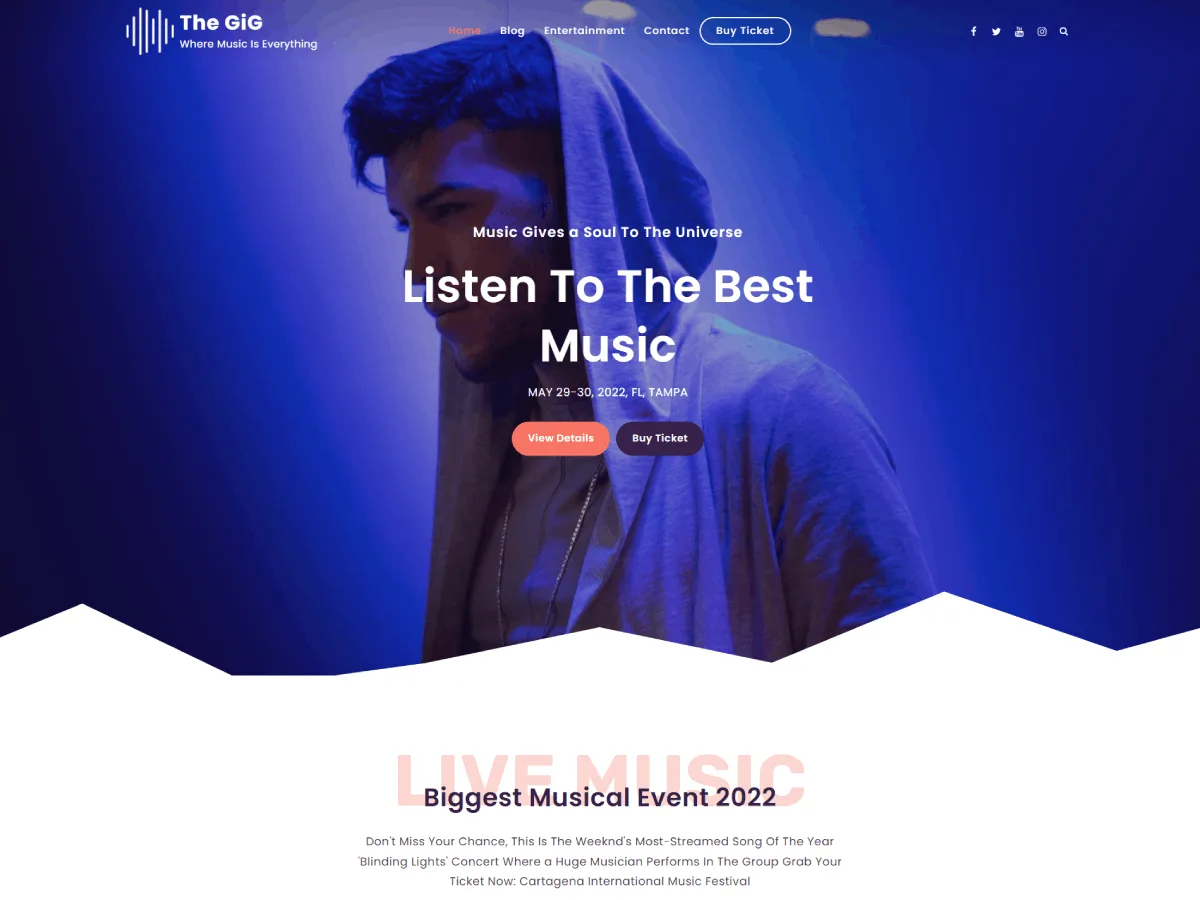 The Gig müzik etkinlikleri web sitesi teması