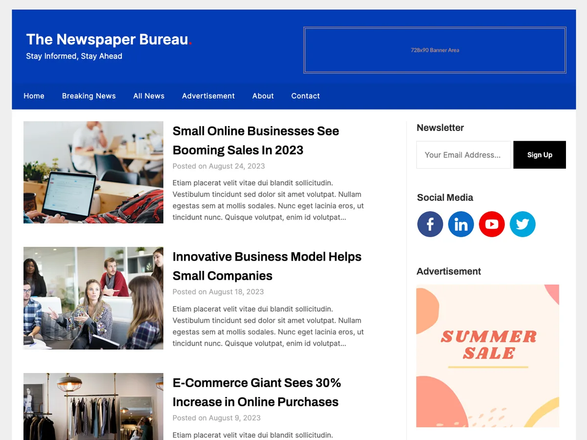 The Newspaper Bureau web sitesi teması