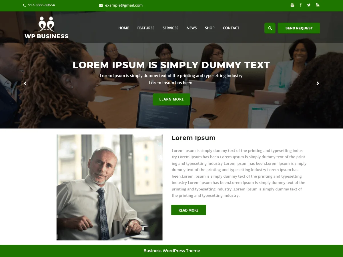 The WP Business web sitesi teması önizlemesi