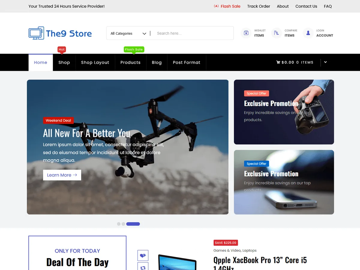 The9 Store web sitesi teması ile oluşturulmuş örnek bir çevrimiçi mağaza görünümü