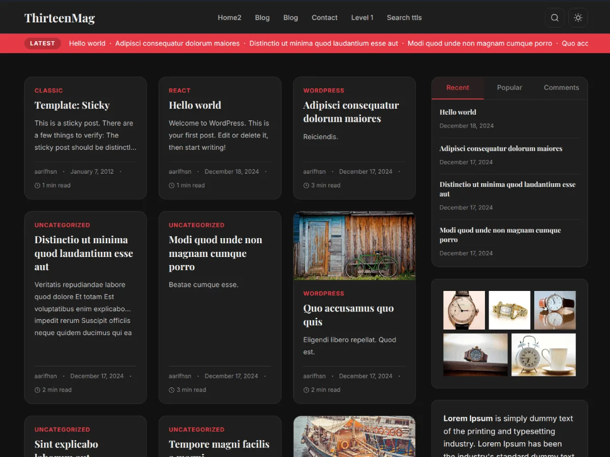 Thirteenmag web sitesi teması önizlemesi