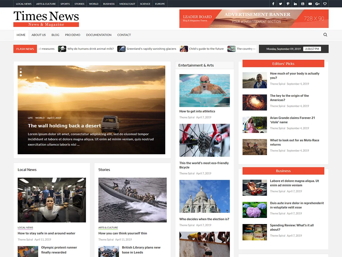 TimesNews web sitesi teması önizlemesi