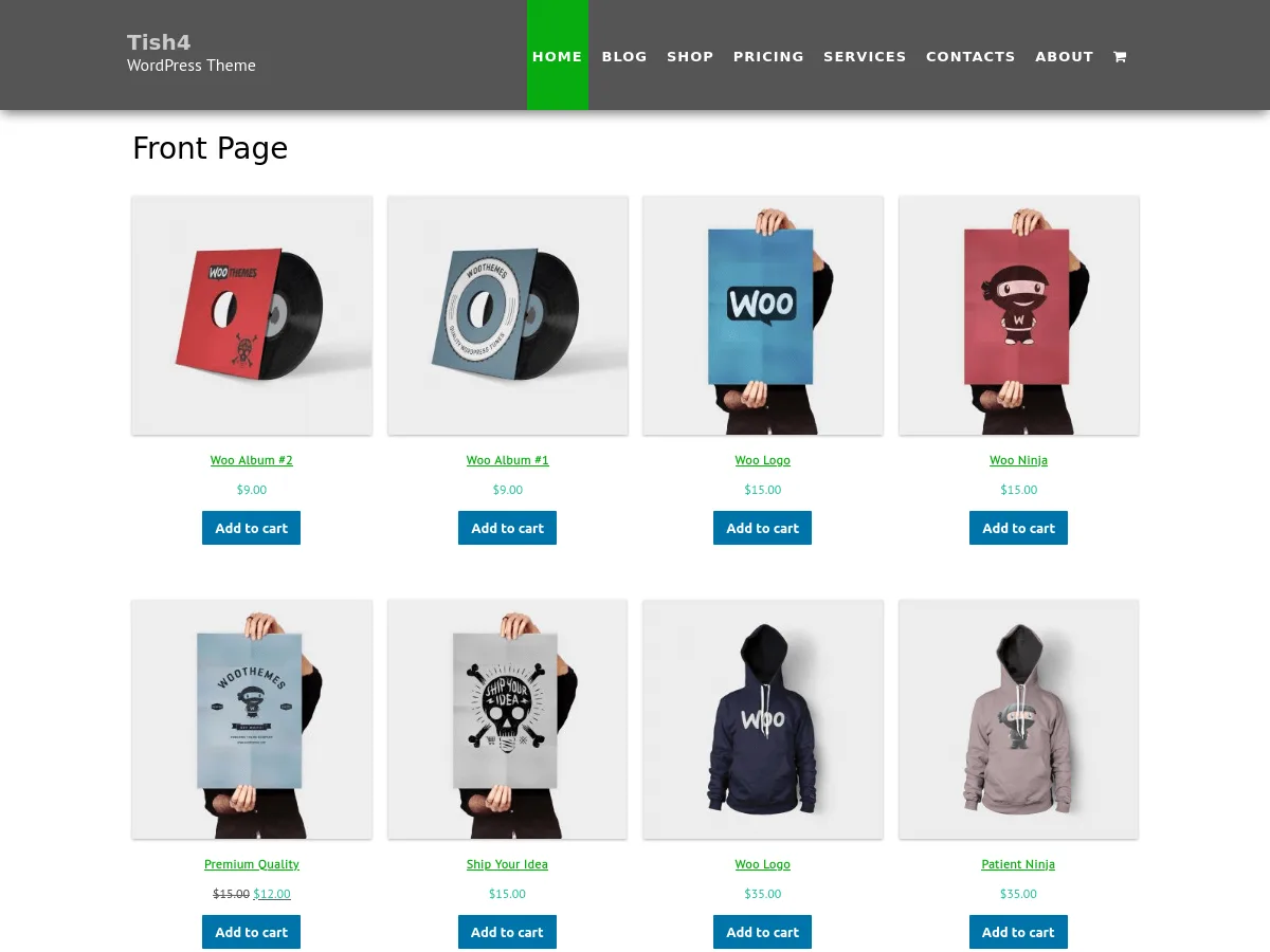 Tish4 web sitesi teması ile oluşturulmuş çevrimiçi mağaza görünümü
