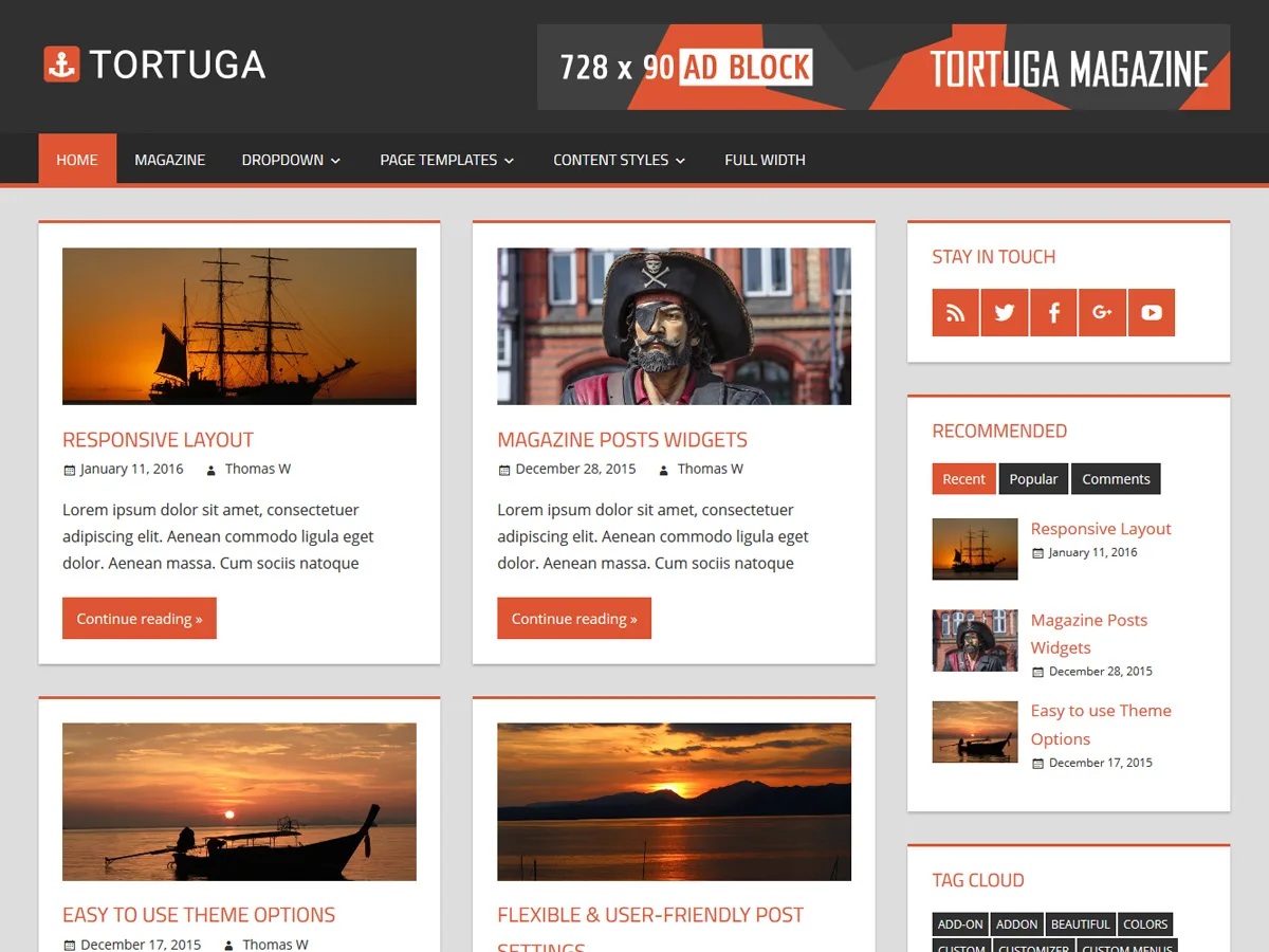 Tortuga web sitesi teması önizlemesi