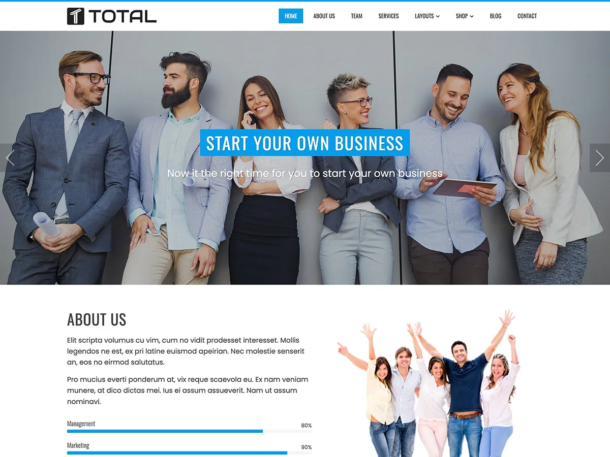 Total web sitesi teması örnek görünümü