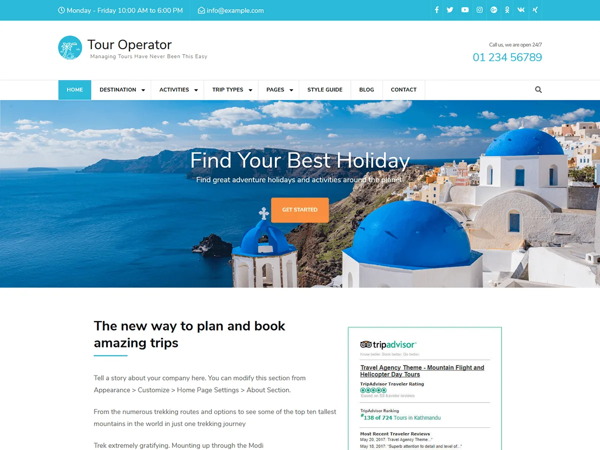 Tour Operator web sitesi teması ile tur ve seyahat sitesi görünümü